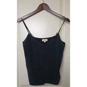 L'agence 100% Silk Navy Blue Black Lace Camisole Tank Cami Adjustable Size XS